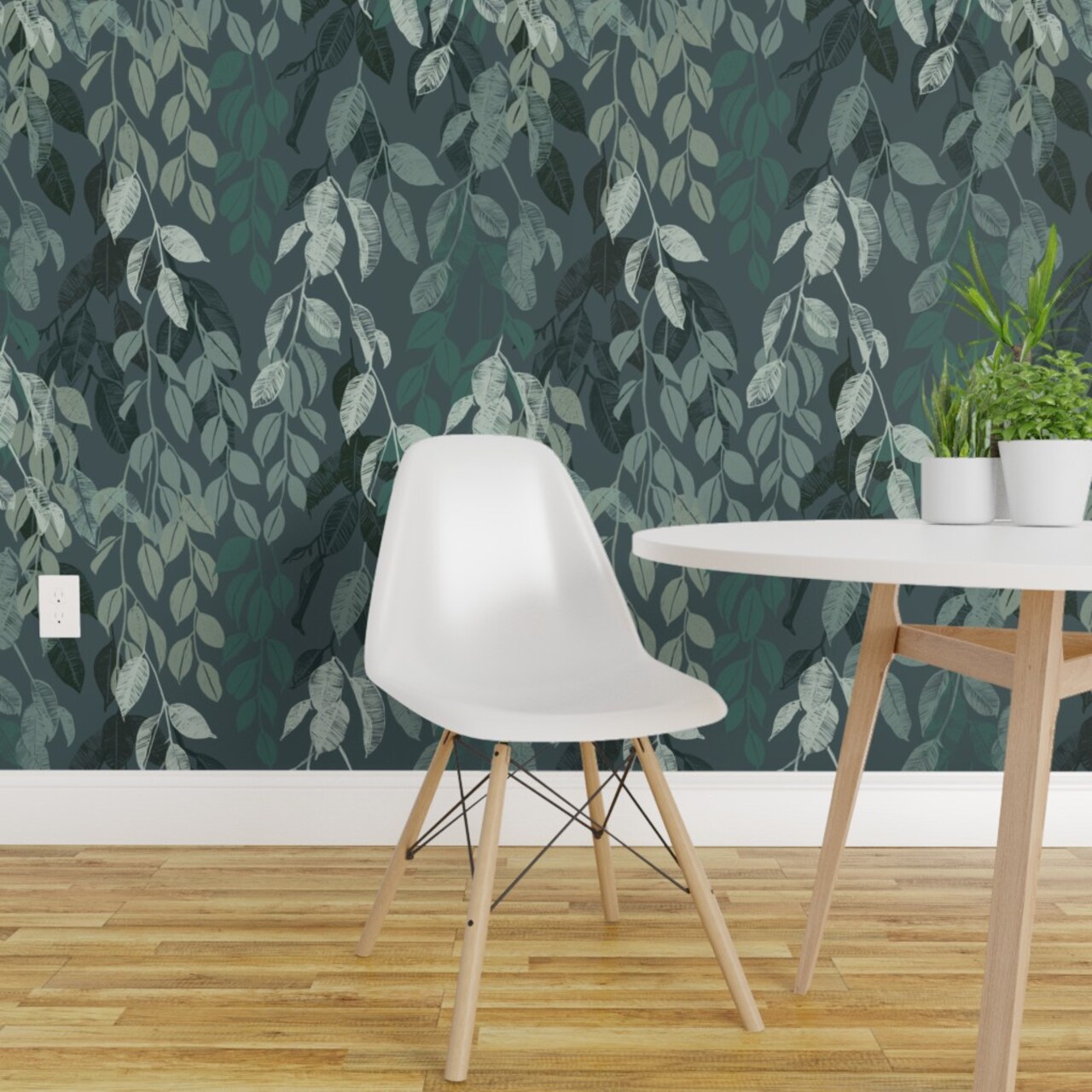 Peel & Stick Wallpaper 2FT Wide Botanical Vines Serene Nature Calm Leaves Teal Neutral Modern Trees Boho Green Custom Removable Wallpaper by Spoonflower